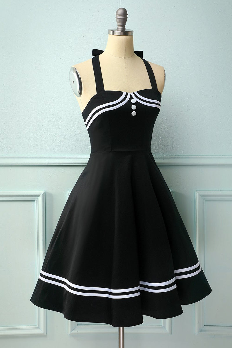 Load image into Gallery viewer, Black 50s Rockabilly Pin Up Dress