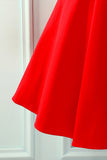 Red V-neck Solid Dress