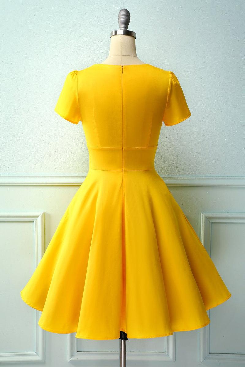 Load image into Gallery viewer, Yellow Asymmetrical Neck Dress