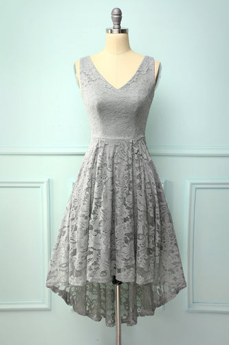Grey Lace Asymmetrical Dress