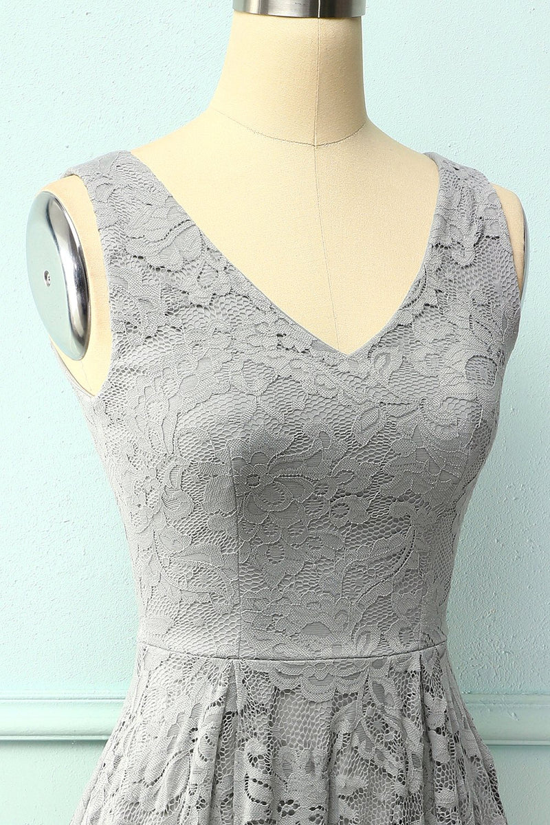 Load image into Gallery viewer, Grey Lace Asymmetrical Dress