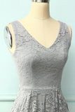 Grey Lace Asymmetrical Dress