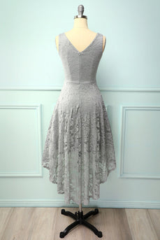 Grey Lace Asymmetrical Dress