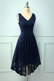 Navy Lace Asymmetrical Dress