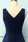 Navy Lace Asymmetrical Dress