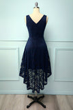 Navy Lace Asymmetrical Dress