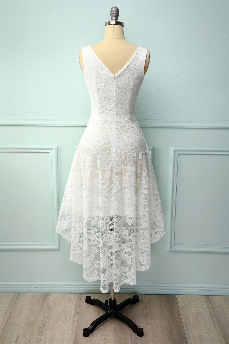 Load image into Gallery viewer, Lace White Asymmetrical Dress