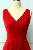 Dark Red Lace Asymmetrical Dress