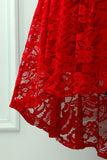 Dark Red Lace Asymmetrical Dress