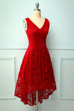 Dark Red Lace Asymmetrical Dress