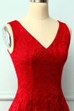 Dark Red Lace Asymmetrical Dress