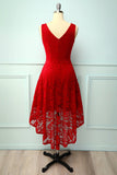 Dark Red Lace Asymmetrical Dress