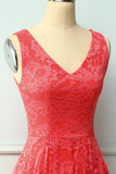 Coral Lace Asymmetrical Dress