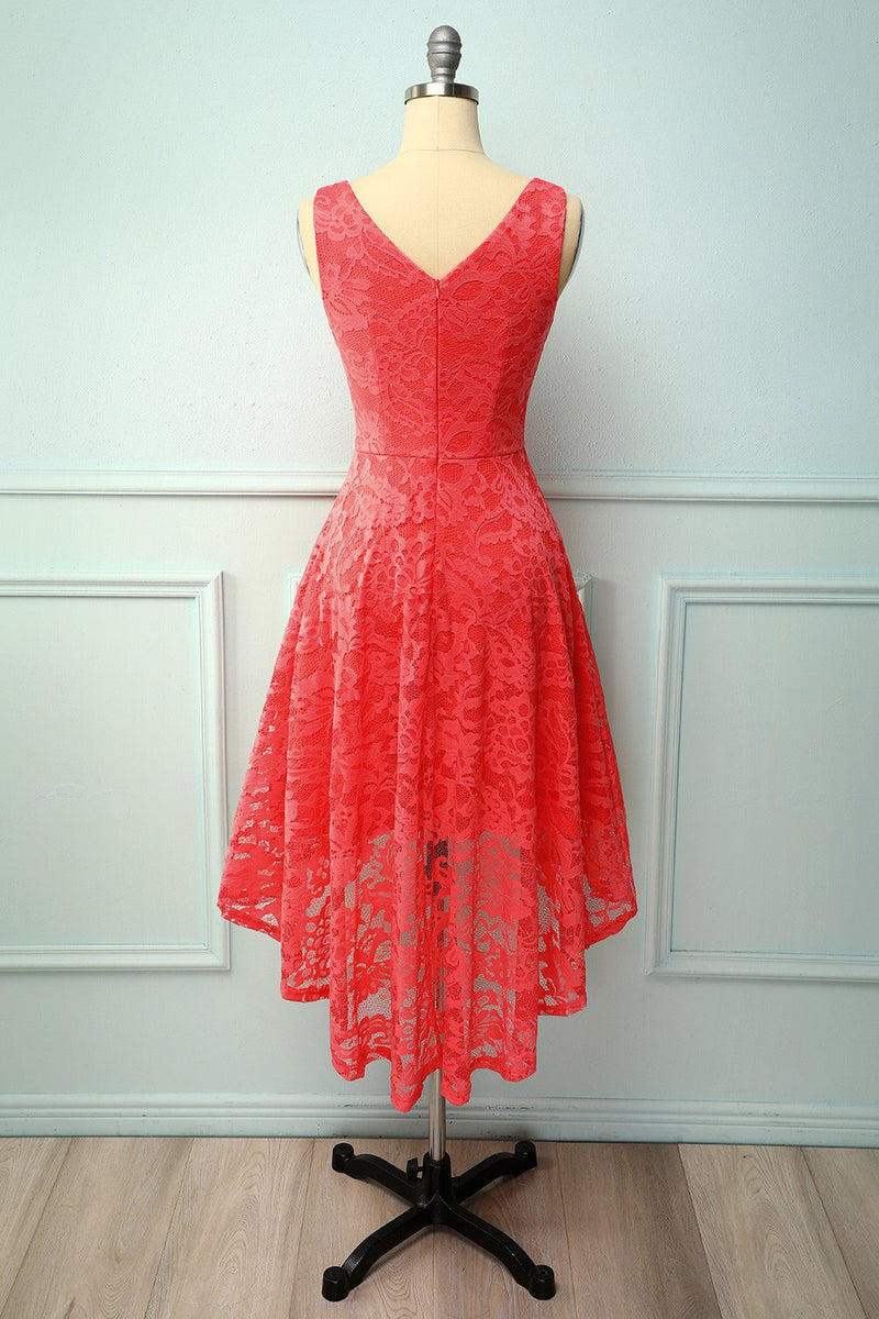 Load image into Gallery viewer, Coral Lace Asymmetrical Dress