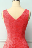 Coral Lace Asymmetrical Dress