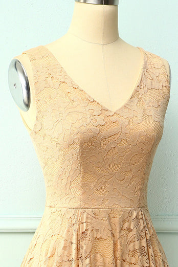 Champagne Lace Asymmetrical Dress