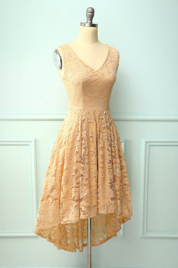 Champagne Lace Asymmetrical Dress
