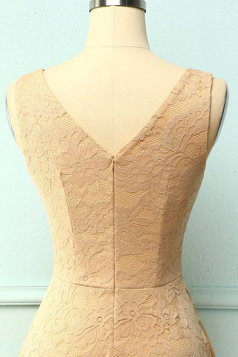 Load image into Gallery viewer, Champagne Lace Asymmetrical Dress