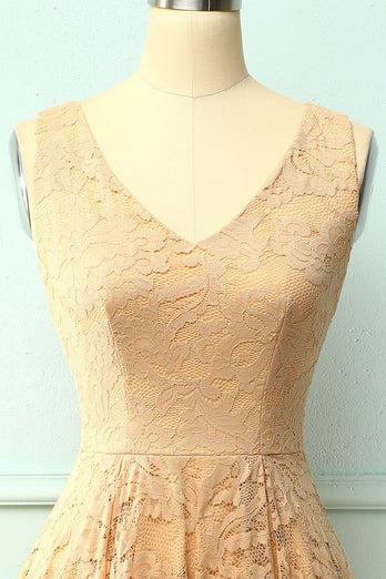 Champagne Lace Asymmetrical Dress