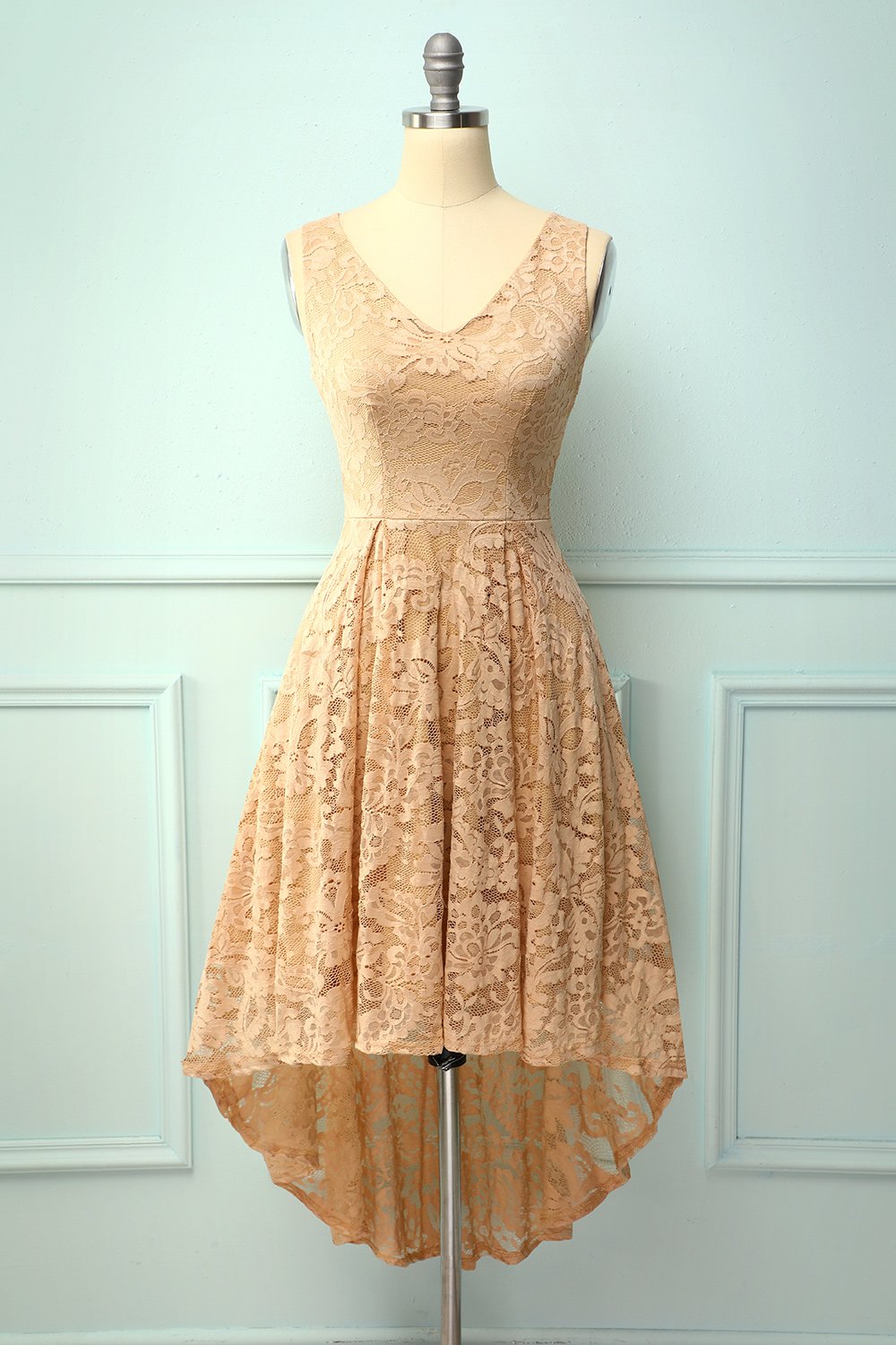 Lace Champagne Asymmetrical Dress