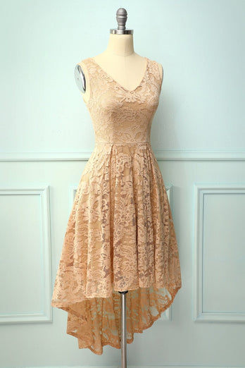 Lace Champagne Asymmetrical Dress