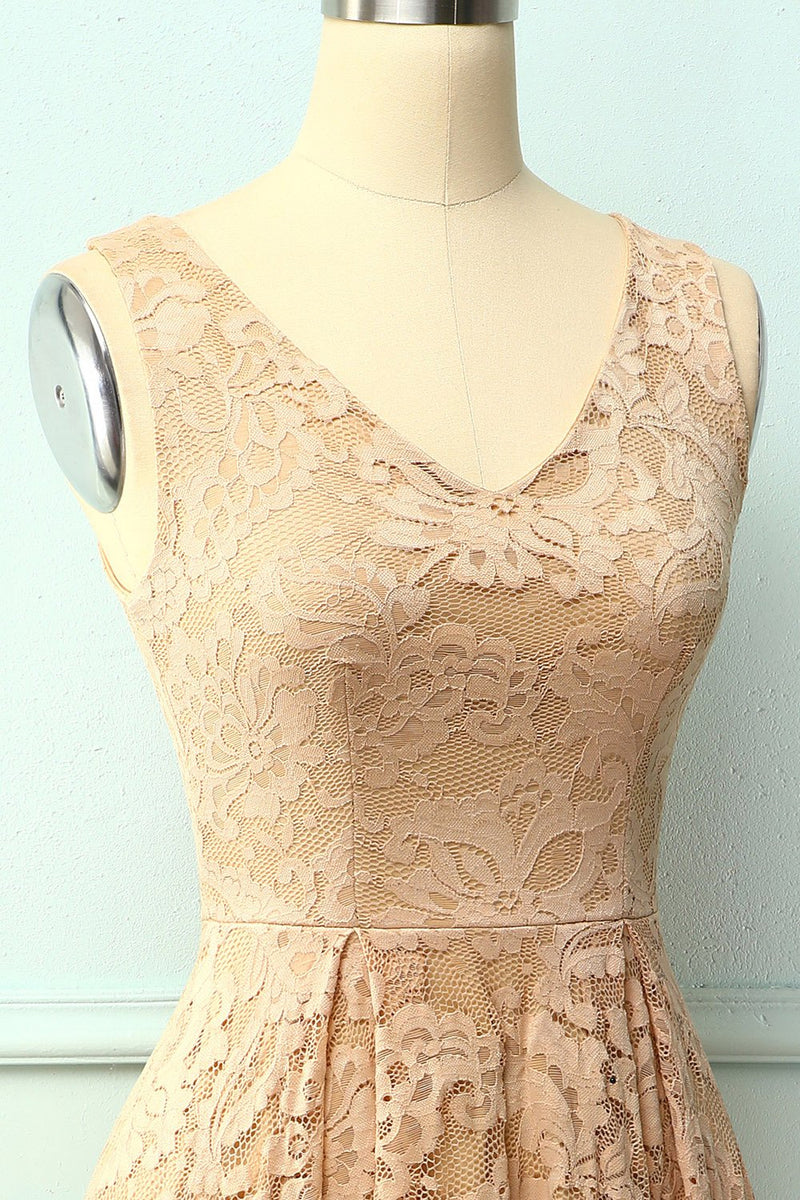 Load image into Gallery viewer, Lace Champagne Asymmetrical Dress