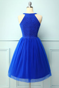 Royal Blue Halter Lace Dress