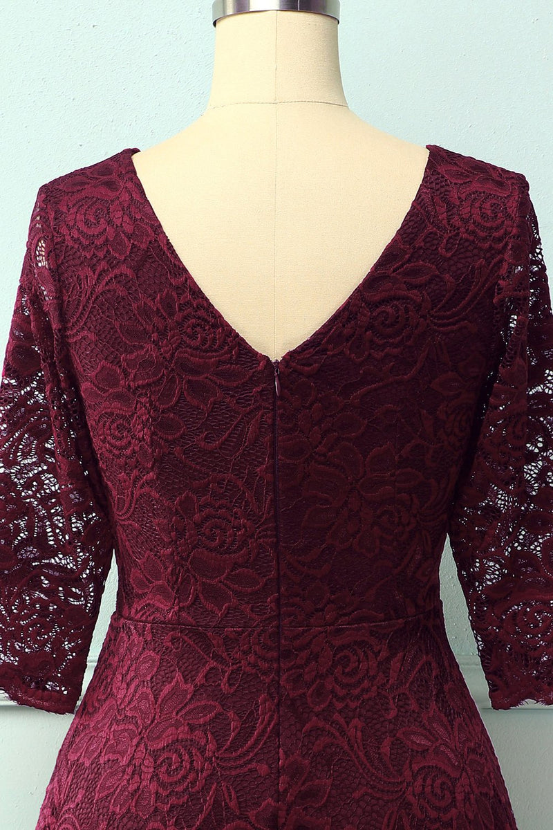 Load image into Gallery viewer, Burgundy 3/4 Sleeves Formal Dress
