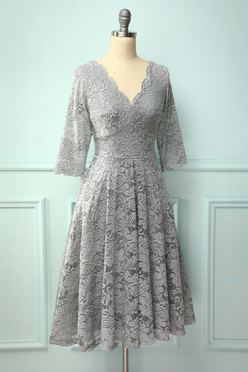 Grey 3/4 Sleeves Formal Dress