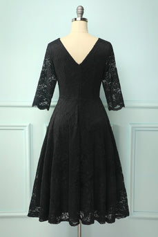 Black 3/4 Sleeves Formal Dress