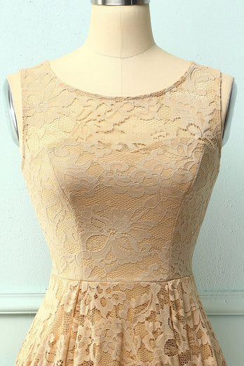 Asymmetrical Champagne Lace Dress