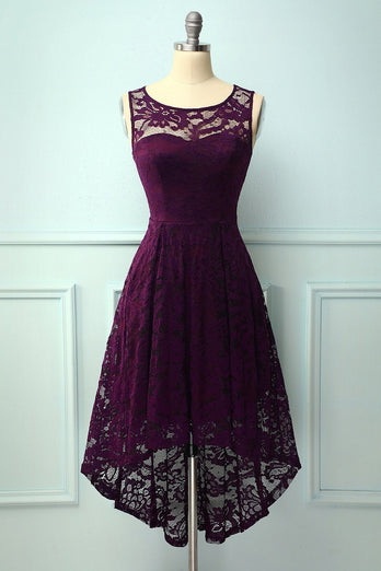 Burgundy Plus Size Asymmetrical Lace Party Dress