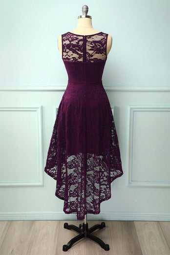 Burgundy Plus Size Asymmetrical Lace Party Dress