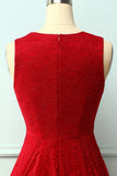 Dark Red Asymmetrical Lace Dress