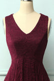 Burgundy Asymmetrical Lace Dress