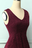 Burgundy Asymmetrical Lace Dress