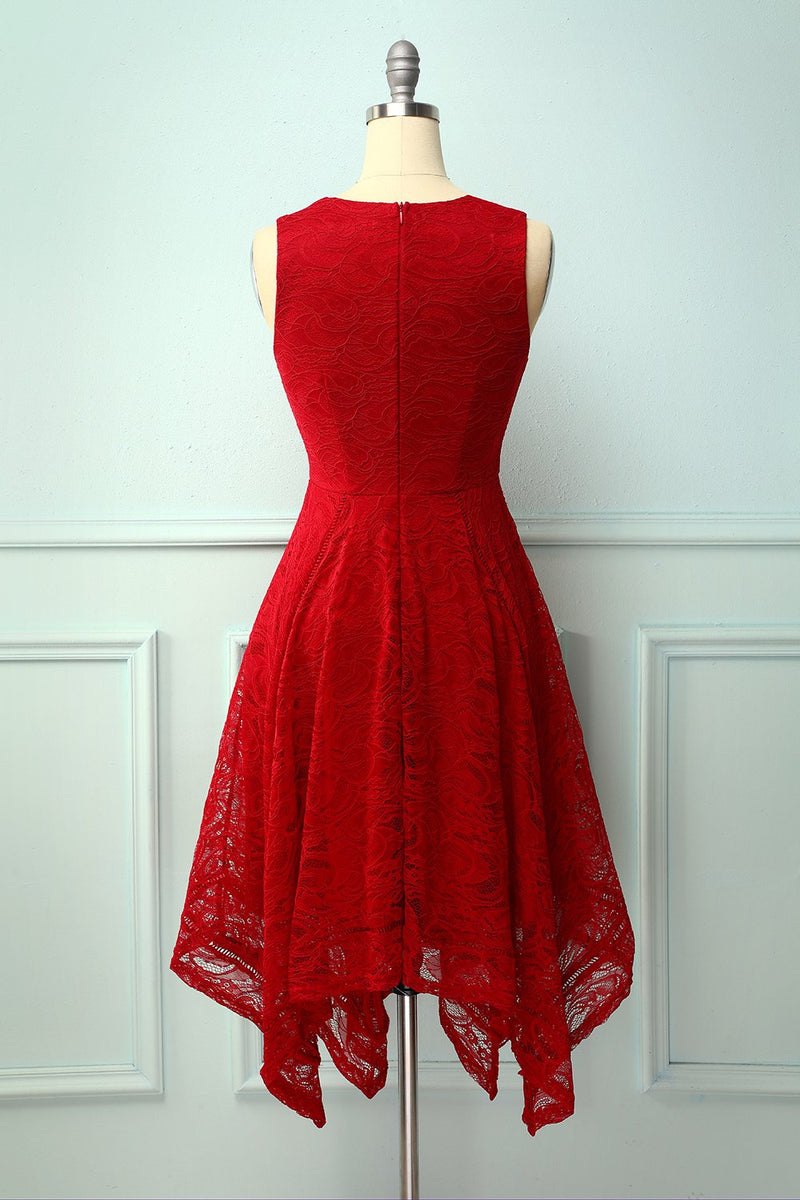 Load image into Gallery viewer, Dark Red Asymmetrical Lace Dress