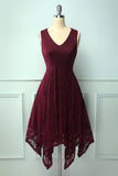 Burgundy Asymmetrical Lace Dress