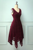 Burgundy Asymmetrical Lace Dress