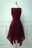 Burgundy Asymmetrical Lace Dress