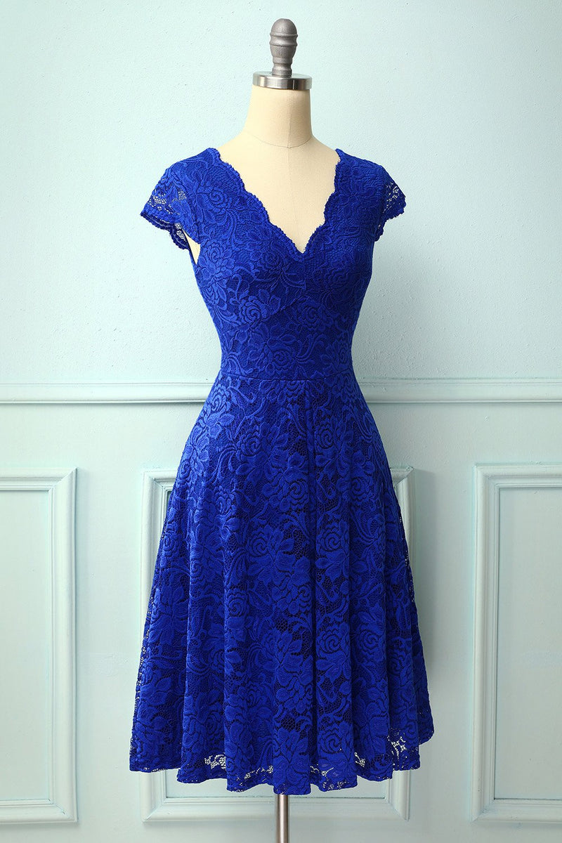 Load image into Gallery viewer, Royal Blue V Neck Midi Lace