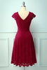 Load image into Gallery viewer, Dark Red V Neck Midi Lace Dress