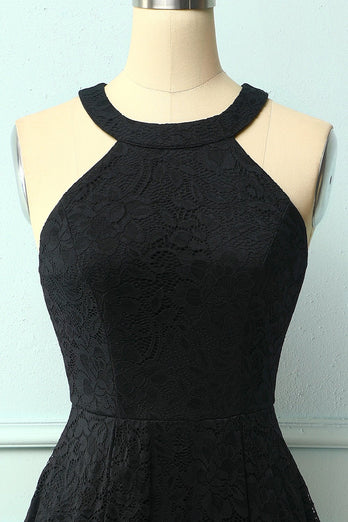 Black Halter Lace Midi Dress