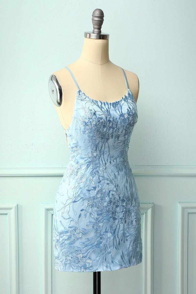 Load image into Gallery viewer, Sky Blue Spaghetti Straps Bodycon Dress