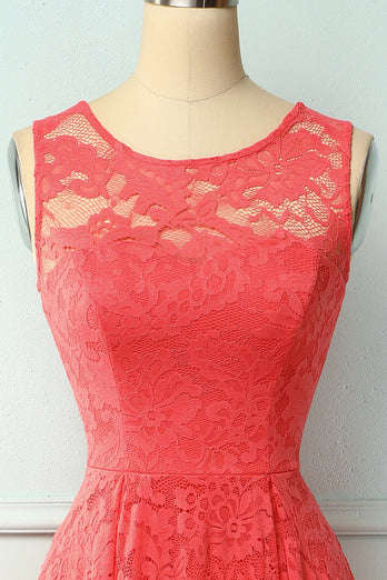 Coral High Low Lace Party Dress
