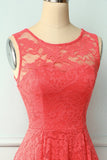 Coral High Low Lace Party Dress