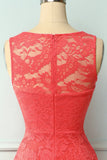 Coral High Low Lace Party Dress