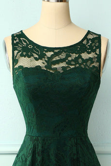 Dark Green High Low Lace Party Dress