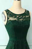 Dark Green High Low Lace Party Dress