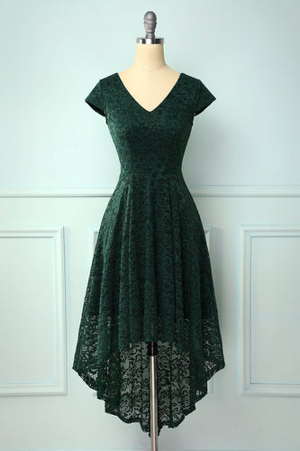 Dark Green High Low Lace Dress